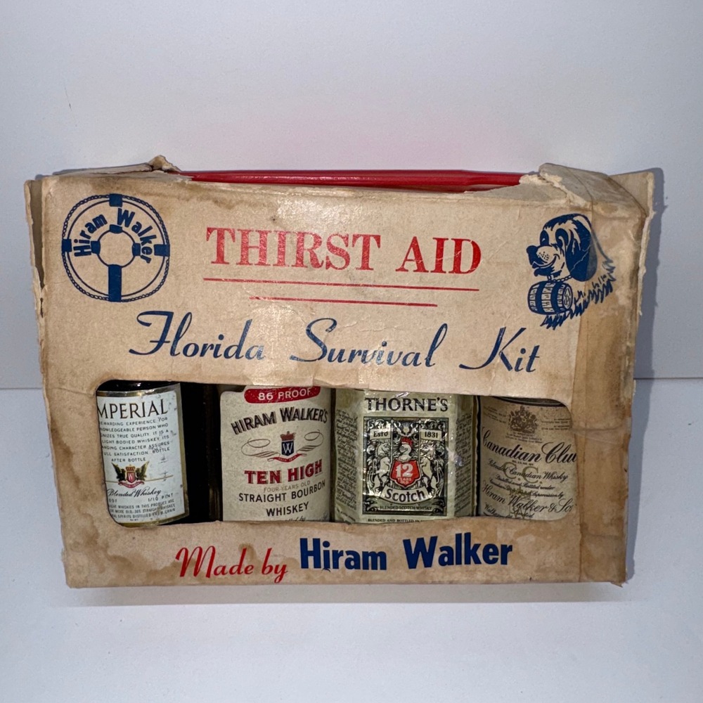 Vintage Florida Survival Kit Hiram Walker Empty Mini Bottle Set